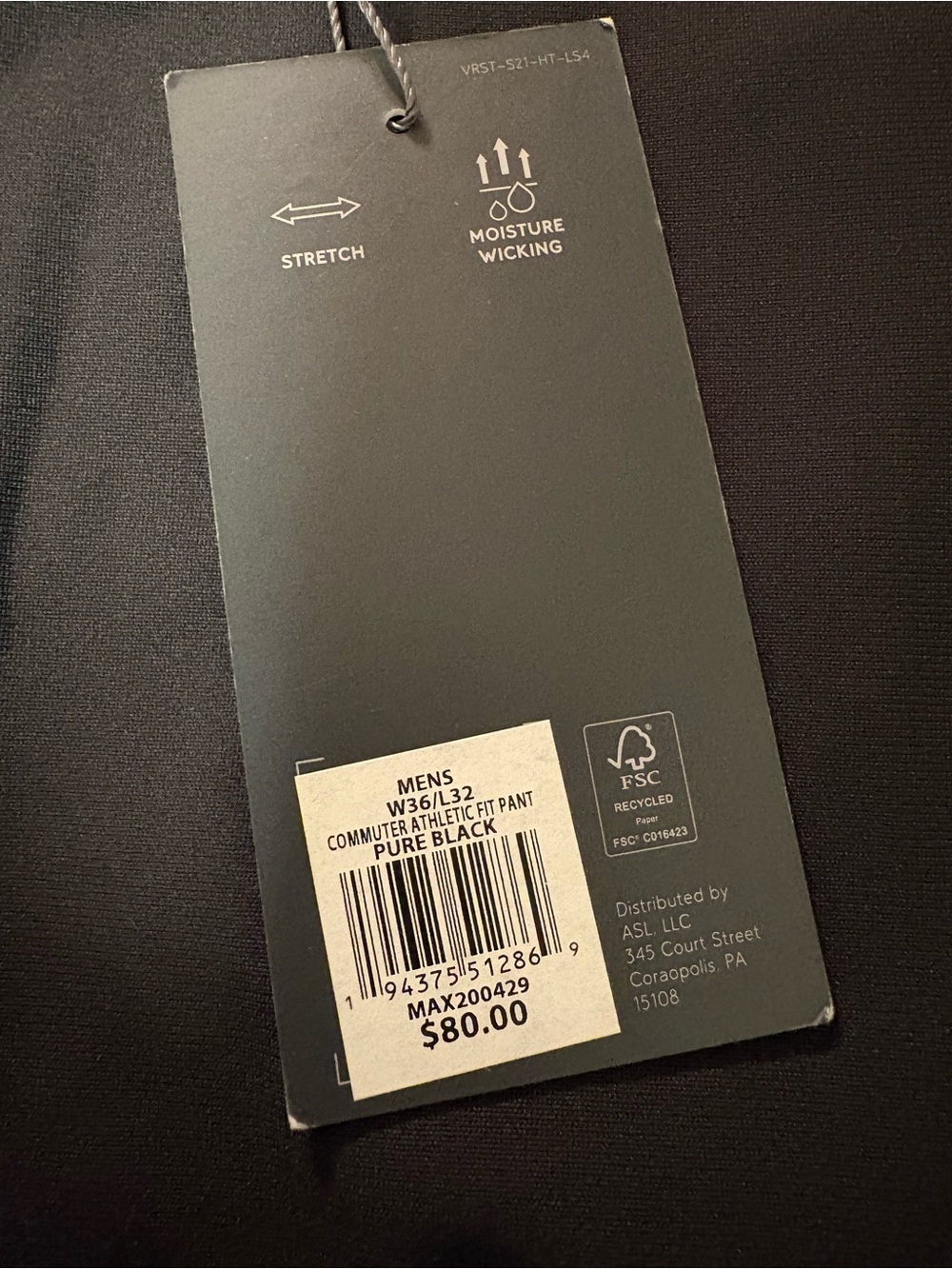 NWT Men's VRST Black Commuter Athletic Fit Pants Size 36 - Picture 10 of 13